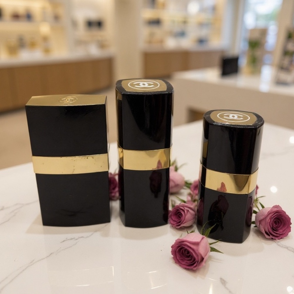 Vintage CHANEL No. 5 Luxurious Black and Gold Perfume Bottles